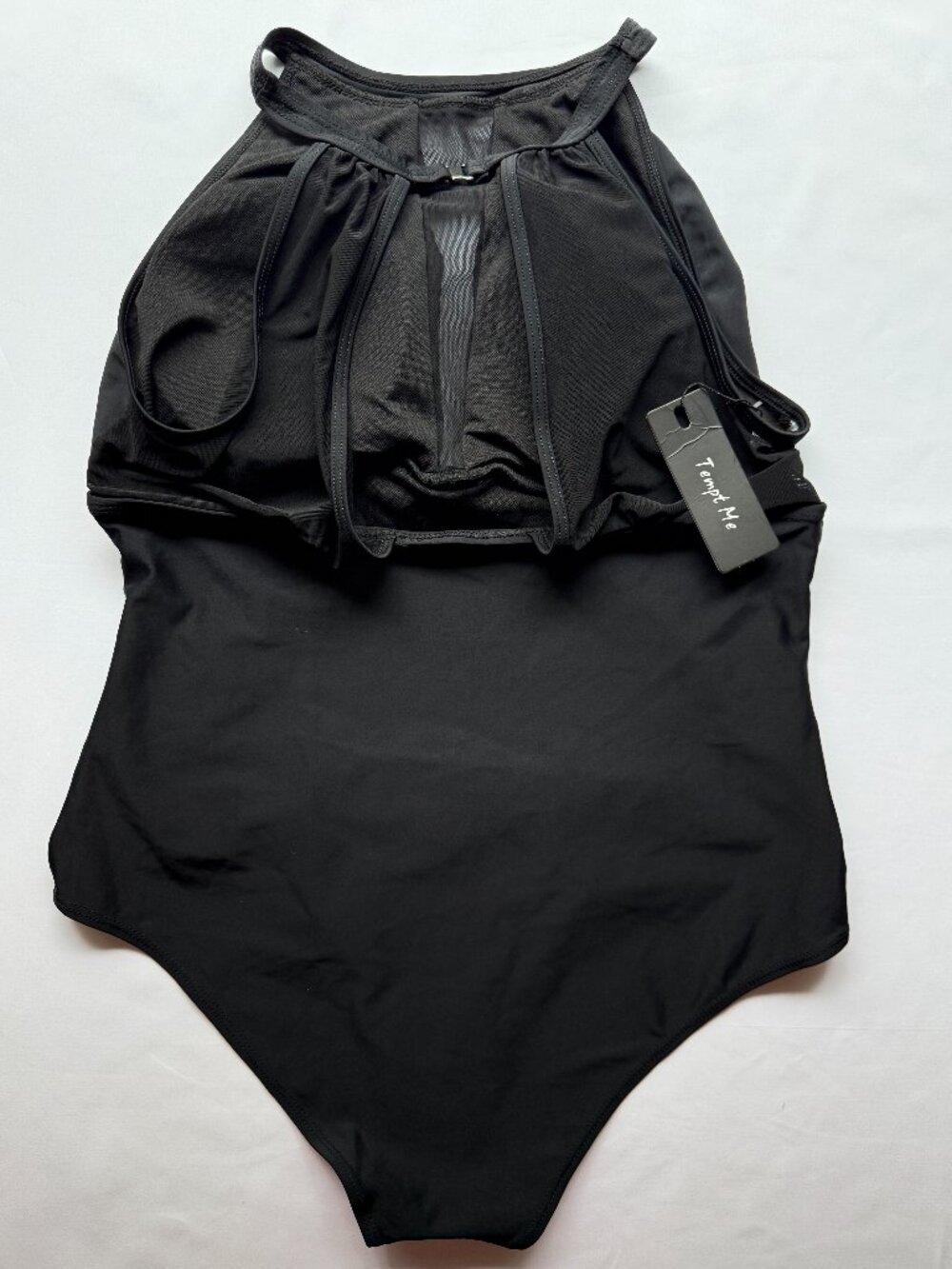 Tempt Me Black One Piece Swimsuit XL Ruched Tummy Control Halter NWT - Picture 2 of 8